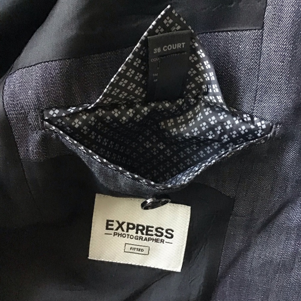 EXPRESS Men Photographer Suit Jacket Fitted Faux Leather Trim Size 36 Short NWOT - Picture 5 of 7